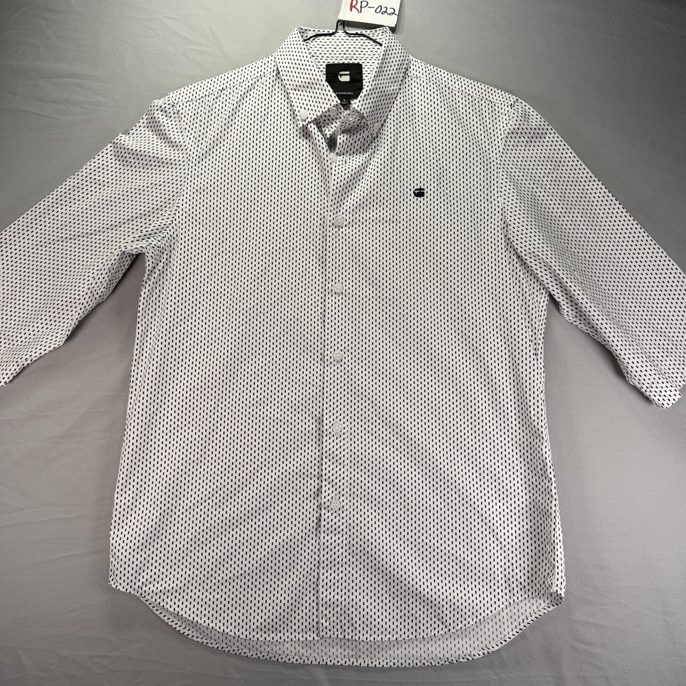 G Star Raw Shirt Mens Small White Short Sleeve Button Down Geometric Collared